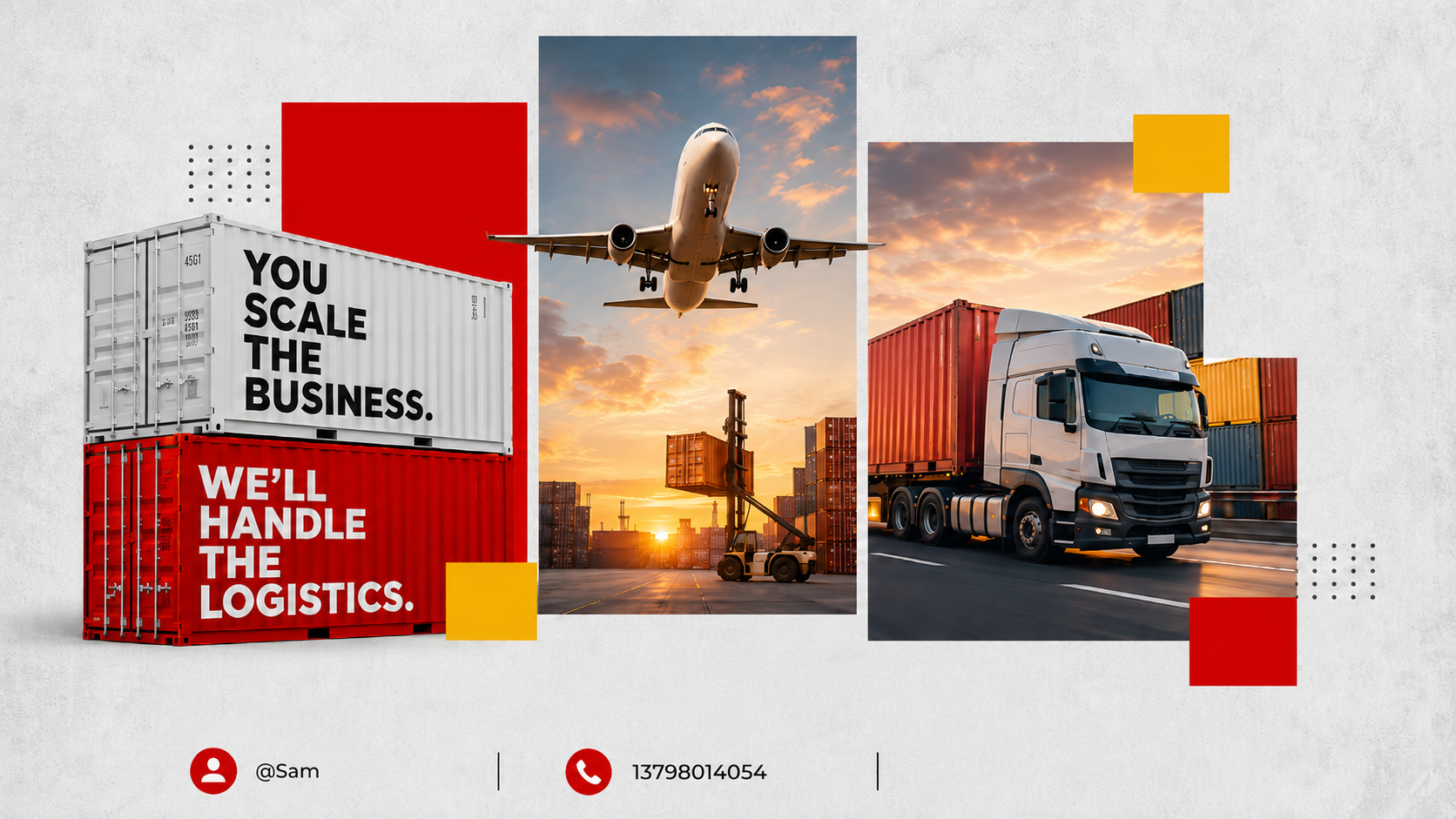 Modern logistics poster with containers, air freight and trucking visuals